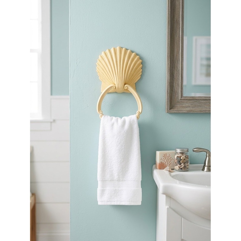 Vintage Homco Seashell Towel Ring Cream Yellow Plastic Coastal Decor 3380